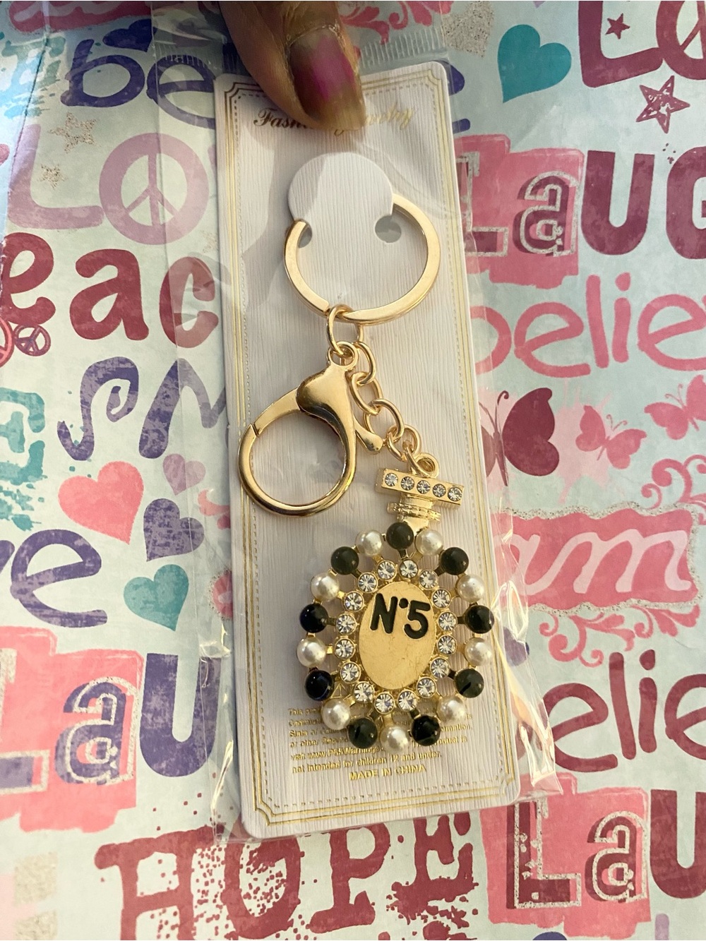 Nº5 Gold-Tone Beaded Keychain Charm